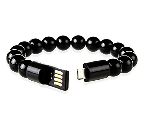 Yosoo Cool Black Magnetic Mobile Phone Data Line, Buddha Beads Bracelet, Wristband USB Data Sync Charger Cable Bracelet Cord, Mobile Usb Data Cable for Travel, for Andriod All Smart Phone Samsung Huawei Htc/mp3/mp4 and Other Interfaces (Multiple Colors Optional)
