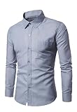 ARTFFEL Mens Fashion Long Sleeve Pure Color Thin Pockets Button Down Slim Fit Formal Dress Shirts Light Grey XS