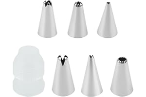 generico Piping Tip Set of 6 + 1 Connector – Complete, Heavy Duty | 1 Set | for Biscuits/Meringues/Baby Accessories, Cabinetr