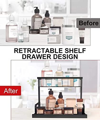 Under Sink Organizers And Storage, Metal Kitchen Pull Out Cabinets Organizer Bathroom Slide Out Storage Shelf 2 Tier Seasoning Jar Organizer Shelf Spice Rack For Countertop