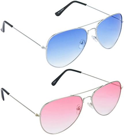 Aviator Blue Lens Silver Frame Sunglasses, Aviator Red Lens Silver Frame Sunglasses - HCMB061