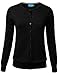 FLORIA Women Button Down Crew Neck Long Sleeve Soft Knit Cardigan Sweater Black M