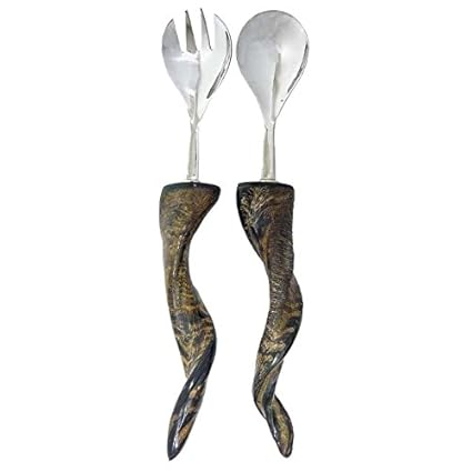 Better & Best Cubiertos de Ensalada con Mango de Cuerno retorcido, Metal, Topo,