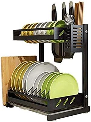 JCTTZ Stainless Steel 2 Tier Dish Rack and Drainboard Set with Utensil and Cutting Board Holder