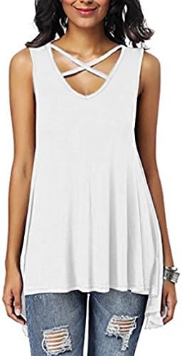 Wintialy Women Criss Cross Front V-Neck Solid Sleeveless Irregular T-Shirt Blouse Tops