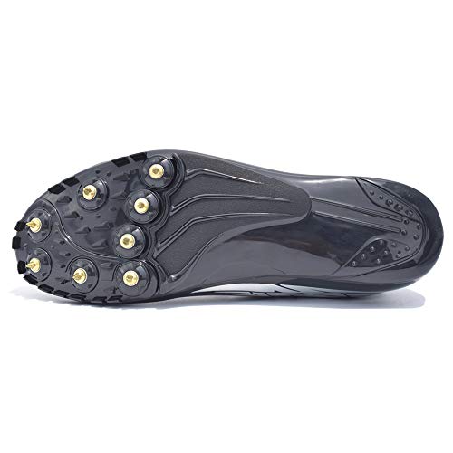 THESTRON Track Shoes Spikes Mens Womens Distance Running Sneakers Athletic Sprinting Track and Field Racing Shoes with Spikes Boys Girls … Black