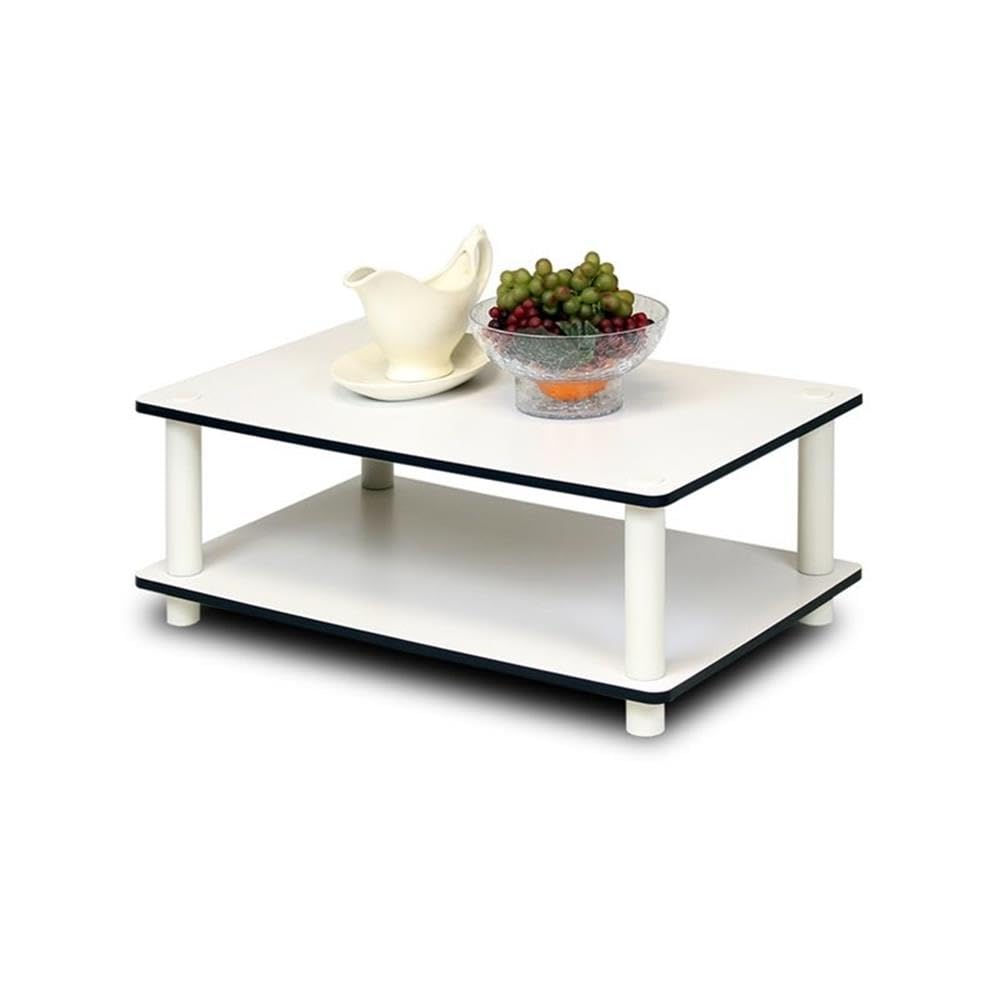 Furinno JUST Coffee Table, 2-Tier Modern Coffee Table with Open Shelf, Toolless Assembly Side Table, for Living Room, Bedroom, Home Office, White