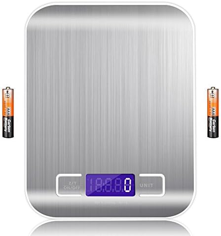 OYF Digital Kitchen Scale Multifunction Food Scale, 11lb/5kg, Ultra Slim, Stainless Steel with LCD Display, Sliver and Batteries Included