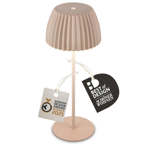 BRILONER - Riffle Rechargeable LED Table lamp IP44 with Light Edge, 14.5x36.5 cm, Touch, Replaceable Battery,LED Light, Battery Table lamp, Bedside lamp, German Design Award Winner 2025, Beige