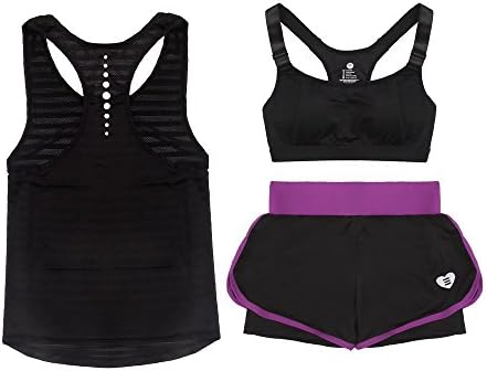 jielimian Women Gym Sportwear Training Yoga Running 3pcs Suit Tank Bra Short Sets