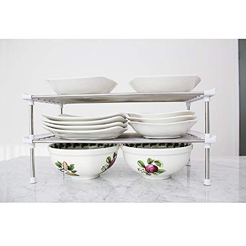 Kitchen Pantry, Countertop Organizer Storage Shelves, Raised Cabinet Shelf Racks - for Food, Dishes, Plates, Dishes, Bowls, Mugs, Glasses Non-skid Feet (2 Pieces, 16 x 8 x 4 inch (Medium))