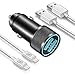 GLUGRU Car Charger, 2.4A Dual USB Car Charger Adapter AL-Alloy with 2-Pack 6FT Phone Charging Cable Compatible with iPhone SE 2020/11/ Xs/Xs Max/XR/X/ 8/7/ 6 Plus/SE, iPad Pro Air Mini (3 in 1)