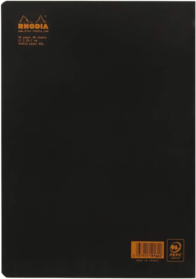 RHODIA 119166C, Black Piqué Notebook, A4, Dot Dot, 96 pages, White Clairefontaine Paper 80 g/m, Soft - Image 4