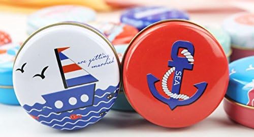 Novelty Lovely Small Round Navy Theme Iron Tin Storage Containers Gift Mini Jewelry Box Decor Pill Case x 6 pcs. Mix Assorted Patterns