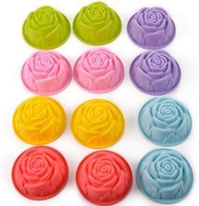 Autek 12 Pieces DIY Baking Silicone Rose Cake Cups Mold (Random Color)