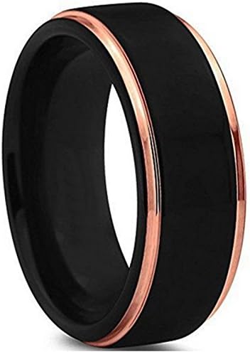 ANDESWF 8mm Black Matte Tungsten Rings with Comfort Fit Rose Gold Plated Wedding Bands Wedding Rings for Men 8