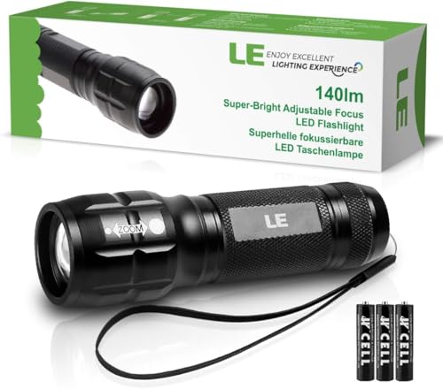 Lighting EVER Linterna LED de Alta Luminosidad con Zoom Ajustable, IPX4 Resistente al Agua, Compacta y Portátil – para Camping, Senderismo, Emergencias, Incluye Baterías AAA