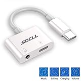 SOCLL USB C to 3.5mm Headphone Audio Adapter with Fast Charging Adapter Compatible for Google Pixel 3 3XL 2 2XL，iPad pro 2018, HTC, Essential Phone and More USB C Devices, with DAC