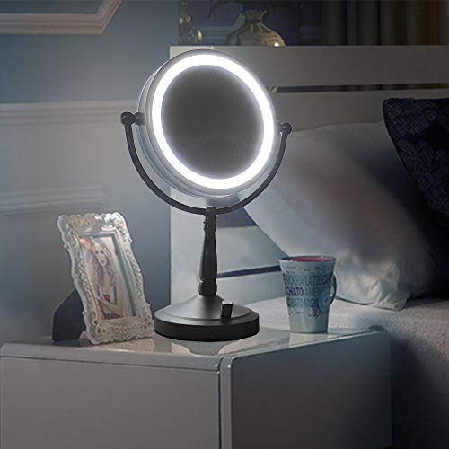 NIESO 8" Lighted Makeup Mirror, 10X Magnifying Mirror Brightness