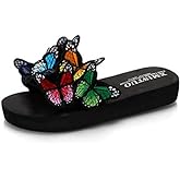MIOKE Summer Flat Slide Sandals For Womens Butterfly Platform Low Heel Comfy Nonslip Casual Beach Sandals