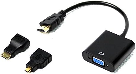 3 in1 HDMI To VGA Adapter Converter Cable with Micro HDMI and Mini HDMI Connector, Standard HDMI Male With Audio output to VGA Female (Black)