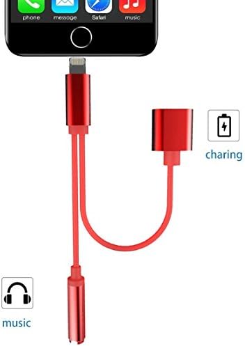 2 in 1 Lightning iPhone 7 Adapter，lightning cable adapter with 3.5mm Headphone Jack for iphone 7,7 Plus 6,6plus 6s,6s plus[RED]