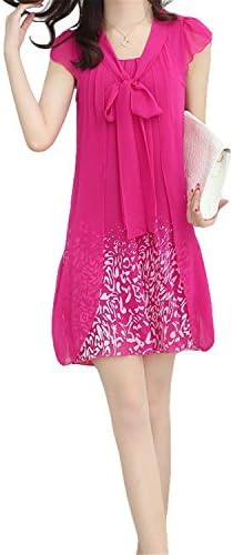 Robert Reyna Nice Women Chiffon Loose Puff Short Sleeve Print Dress Patchwork Vestidos RoseXX-Large