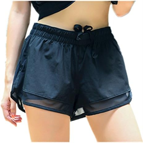IvyMei Women’s Sport Shorts Yoga Workout Shorts with Lining, 2 in 1 Running Shorts Black (Medium)