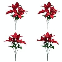 M2cbridge Pack of 4 Christmas Red Poinsettia Bushes, Height 13.8"