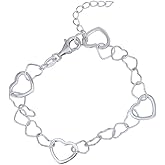 Vanbelle Sterling Silver Jewelry - Rhodium Plated with 925 Stamp - Interlinked Hearts Charm Bracelet - Elegant handcrafted - for Women - 6.5" long + 1" extender