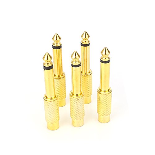 SiYear 6.35mm male Mono Plug 1/4" to RCA Female Audio AUX Male Jack Plug Adapter Gold Plated Connector (5 Pack)