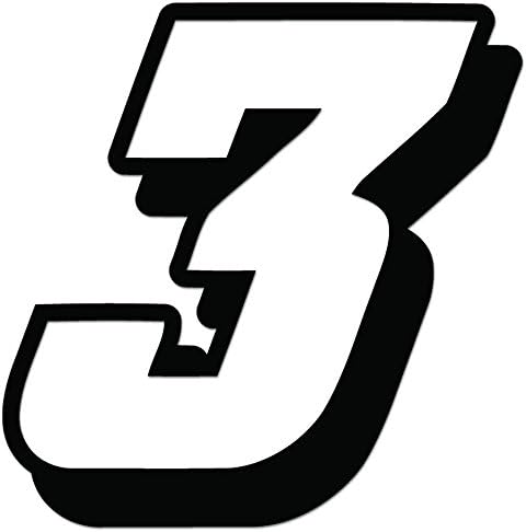 Racing Number 3 Nascar Indy Go Kart Style16 Vinyl Decal Sticker For Vehicle Car Truck Window Bumper Wall Decor - [15 inch/38 cm Tall] - Gloss WHITE Color