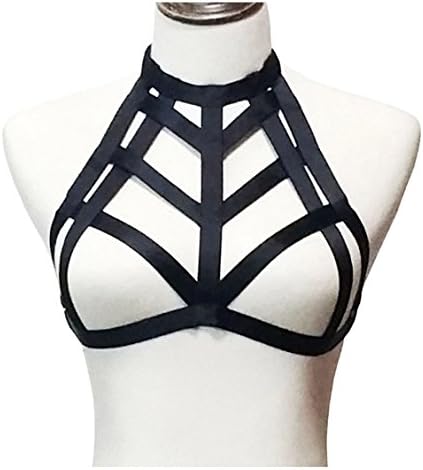 Sewanz Womens Sexy Goth Spider Web Harness Bra Elastic Cage Bra Strappy Bustier