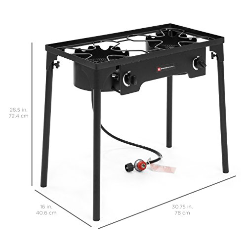 Best Choice Products 150,000 BTU Portable Propane Gas Double Burner Cooker Stove w/Removable Legs - Thumbnail 5