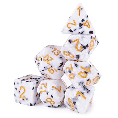 Cookies & Cream Dice Set - Premium Resin 7 Polyhedral Tabletop Role-Playing Dice - Black, White, Gold Colored Fantasy RPG Gaming Accessory