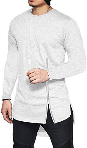 Moomphya Men's 100% Cotton Hip Hop Short Sleeve Zipper Street-wear Casual Round Hem T-Shirts