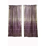 2 Indian Sari Curtain Panel Purple Bedroom Window Door Panel 96x44