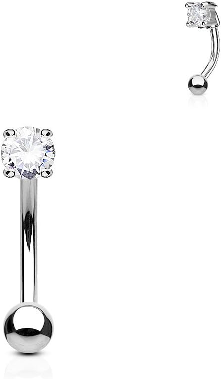 Inspiration Dezigns 16G 3mm CZ 8mm Prong Eyebrow Ring Curved Barbell