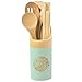 Organic 6 Piece Bamboo Cooking & Serving Utensils Set | Kitchen Accessories Kit In Colorful Utensil Holder | Spoon & Spatula & Salad Tong Mix | Space-Saving Wood Kitchen Gadgets Set | By laboos