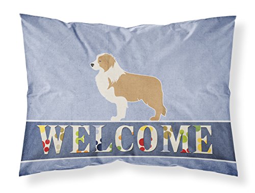 Caroline's Treasures BB5526PILLOWCASE Red Border Collie Welcome Fabric Standard…