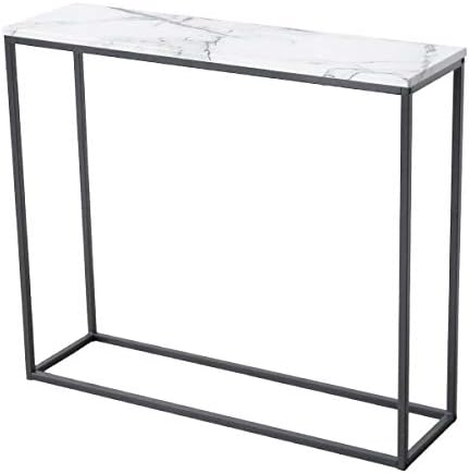 DK Furniture Sofa Console Table Marble Print Top Metal Frame Accent White Narrow Foyer Hall Table,White