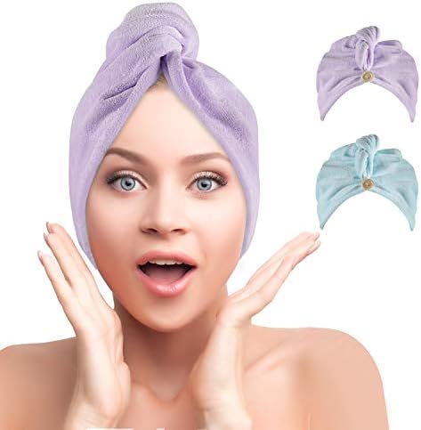 Hair Towel Wrap 2 Pack Super Absorbent Hair Turbans for Women Quick Dry Bath Turban for Long and Curly Hair Microfiber Hair Dry Towels