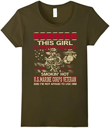 Women's This Girl is Protected by U.S Marine Corps Veteran T Shirt Medium Olive