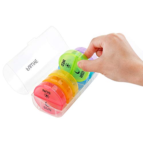 Daily Pill Organizer (Twice-a-Day) - Weekly AM/PM Pill Box,Round Medicine Organizer,7 Day Pill Container,Vitamin Organizer for Vitamin/Fish Oils/Supplement
