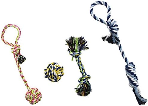 Pet Puppy Dog Toys 4 Pack Gift Set - Durable Ball Rope Chew Toy For Small to Medium Dogs by Merear