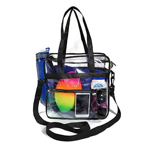 EliteBags Deluxe Clear Tote Bag w/Zipper and Shoulder Straps 12x12x6
