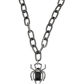 Betsey Johnson Spider Halloween Necklace | 17in with 3in Extender, Lobster Claw Closure, Crystal Embellished, Chunky Link Chain, Gothic Style