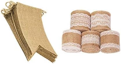White Lace with Natural Burlap Ribbon Jute Roll for Rustic Vintage Wedding Decoration Craft Gift Wrapping