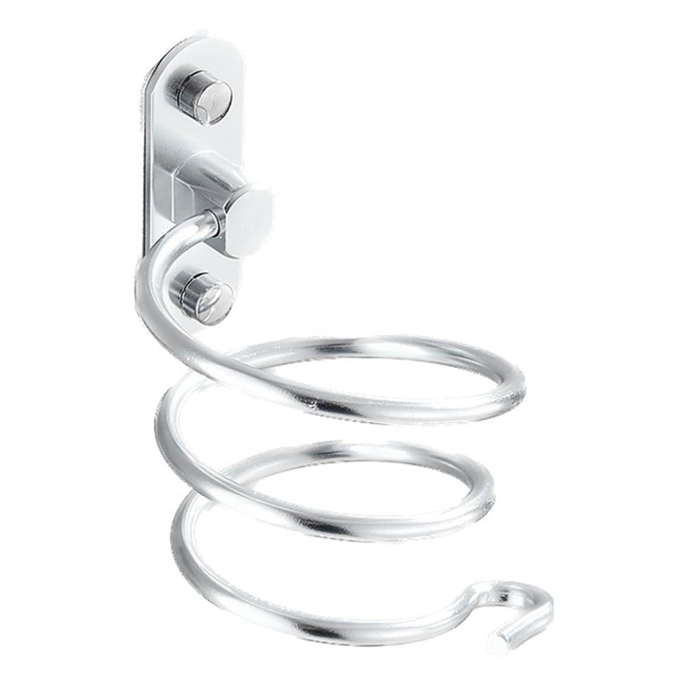 LSDZHK Hair Dryer Holder, Aerospace Aluminum Wall Mounted Hair Dryer RackStorage Spiral Bracket Rack Organizer Holder Set Bathroom Shelf for Washroom Supplies (Silver)