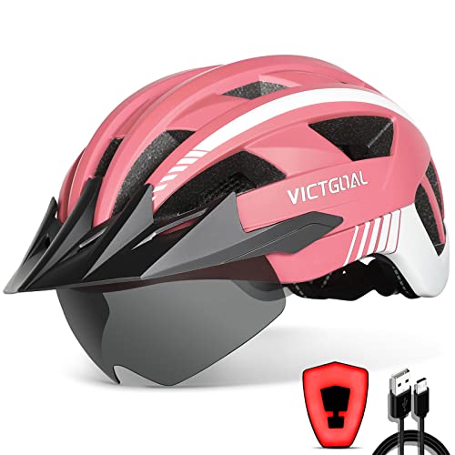 VICTGOAL Fahrradhelm Herren Damen mit Visier, USB Rücklicht, Magnetbrille